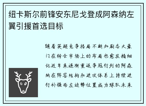 纽卡斯尔前锋安东尼戈登成阿森纳左翼引援首选目标 纽卡斯尔前锋安东尼戈登成阿森纳左翼引援首选目标